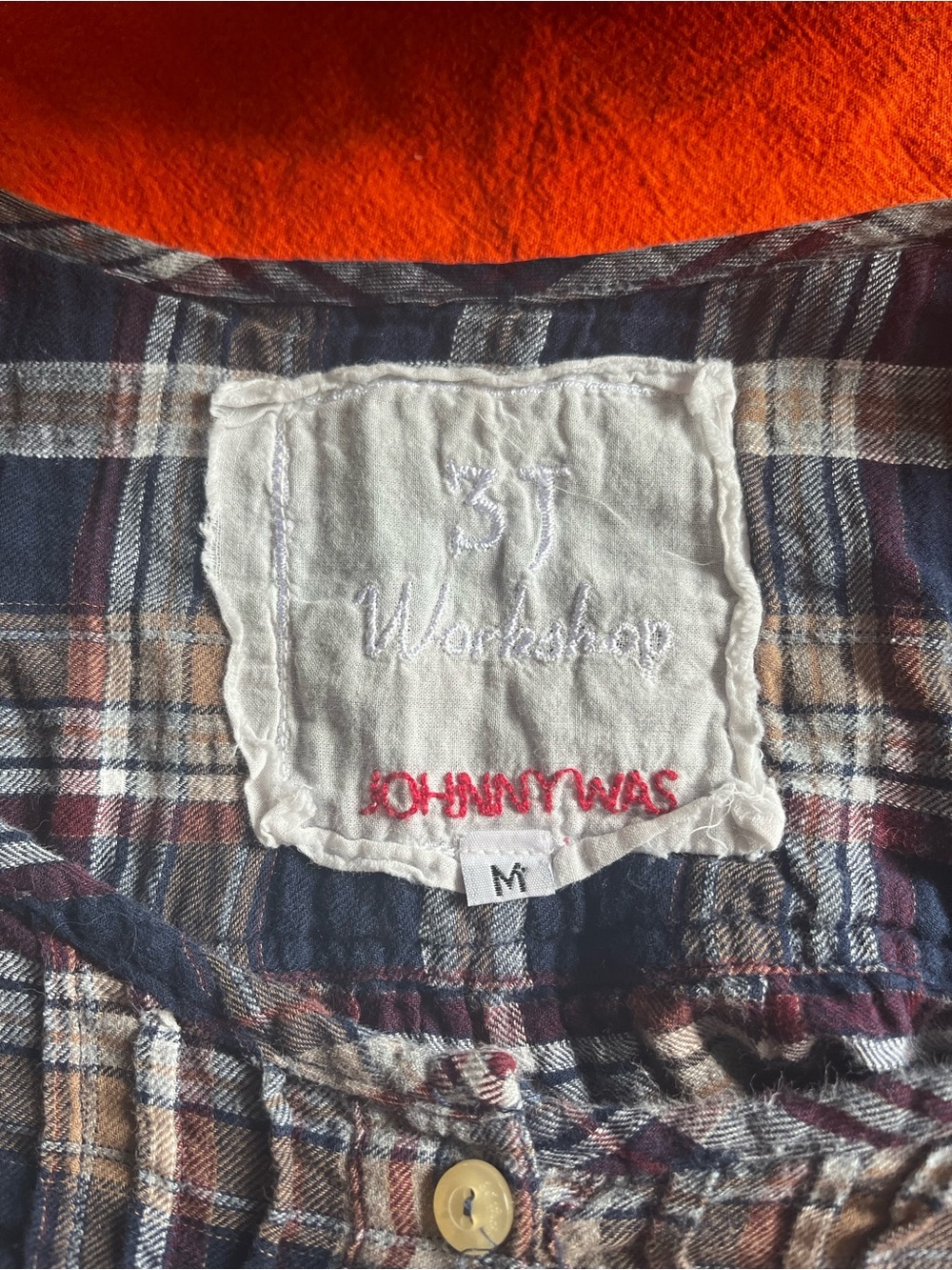 Johnny Was Navy, Cream & Burgundy Plaid Blouse - Picture 4 of 6